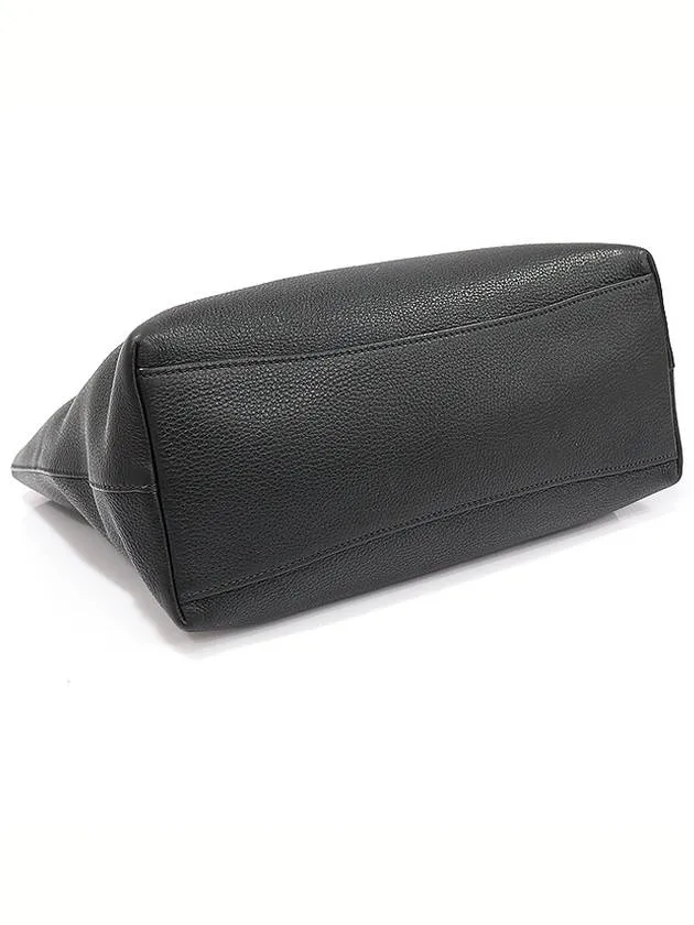 1BG100 Black Vitello Dino Embossed Logo Medium Shopper Shoulder Bag