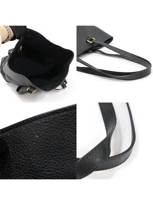 1BG100 Black Vitello Dino Embossed Logo Medium Shopper Shoulder Bag