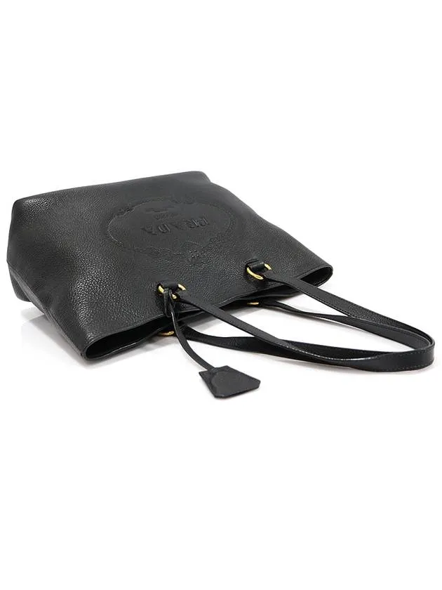 1BG100 Black Vitello Dino Embossed Logo Medium Shopper Shoulder Bag