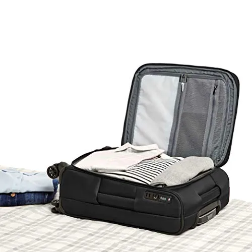Amazon Basics Expandable 23-inch Softside Luggage with TSA Lock, 4 Double-Wheeled Spinners, Corner Guards, Black