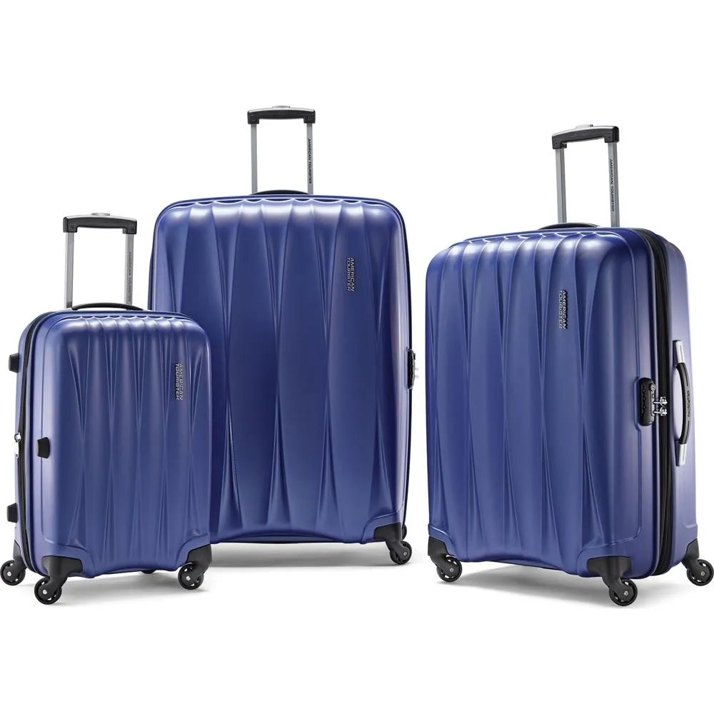 American Tourister Arona Premium Spinner 3Pcs Luggage Set Blue   Accessory Kit