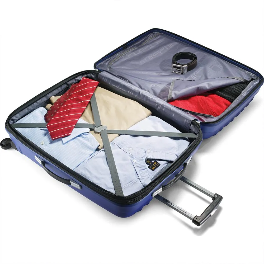 American Tourister Arona Premium Spinner 3Pcs Luggage Set Blue   Accessory Kit