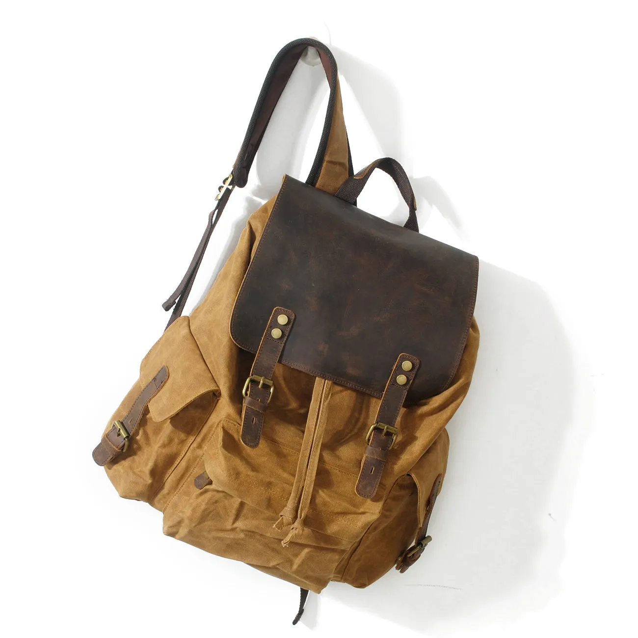 Arxus New High-Capacity Package Backpack Canvas Bag with Leather Bag