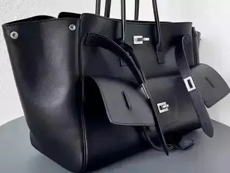 Black Large Carry-All Travel Tote with Silver-Tone Hardware