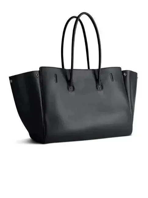 Black Large Carry-All Travel Tote with Silver-Tone Hardware