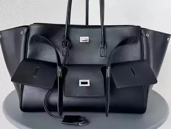 Black Large Carry-All Travel Tote with Silver-Tone Hardware