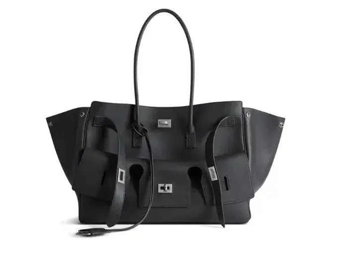 Black Large Carry-All Travel Tote with Silver-Tone Hardware