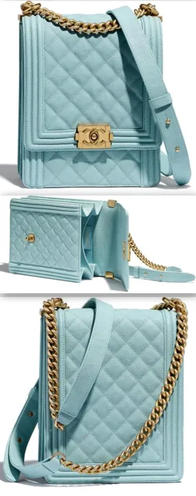 'Boy' Calfskin Handbag, Light Blue