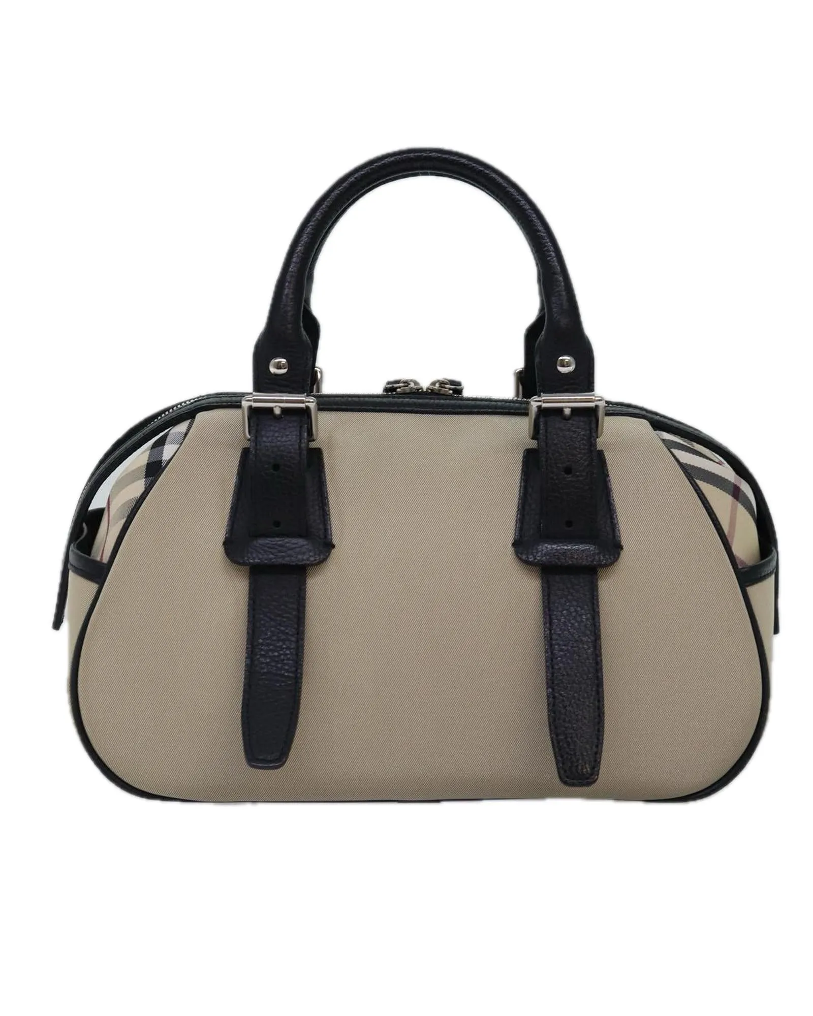 Burberry Small Check Satchel Beige Canvas Leather Handbag
