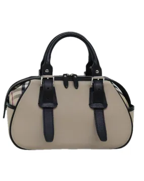 Burberry Small Check Satchel Beige Canvas Leather Handbag