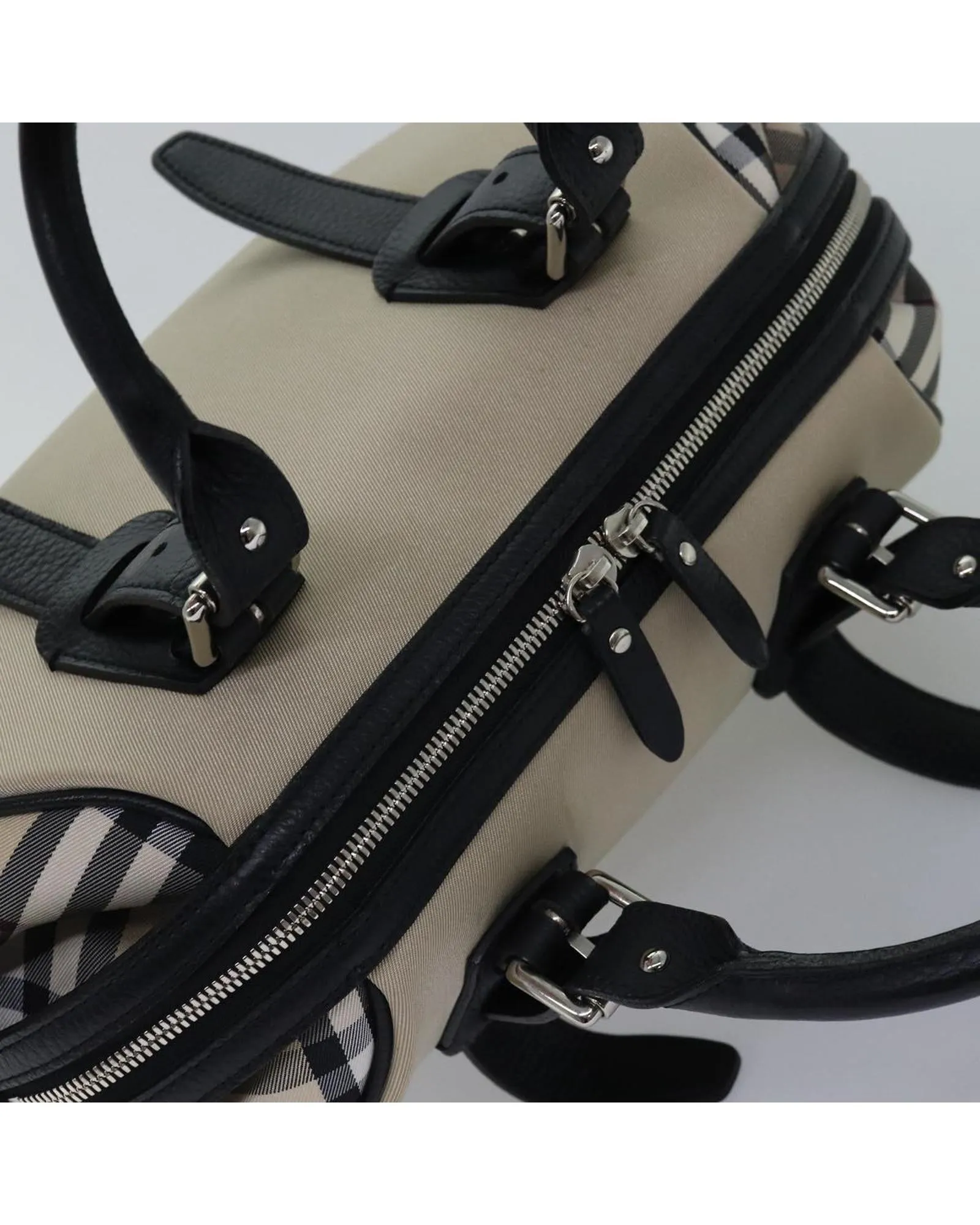 Burberry Small Check Satchel Beige Canvas Leather Handbag