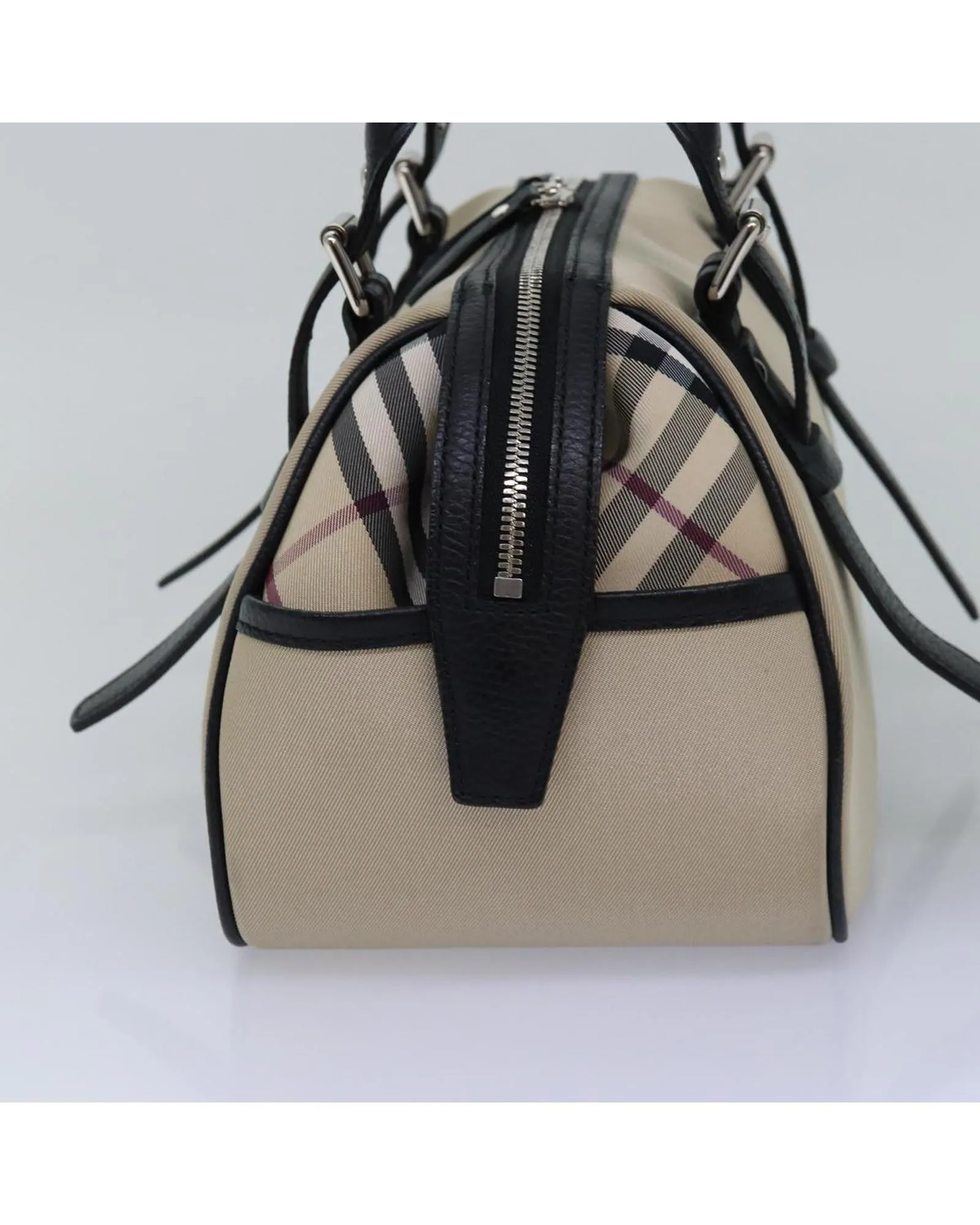 Burberry Small Check Satchel Beige Canvas Leather Handbag