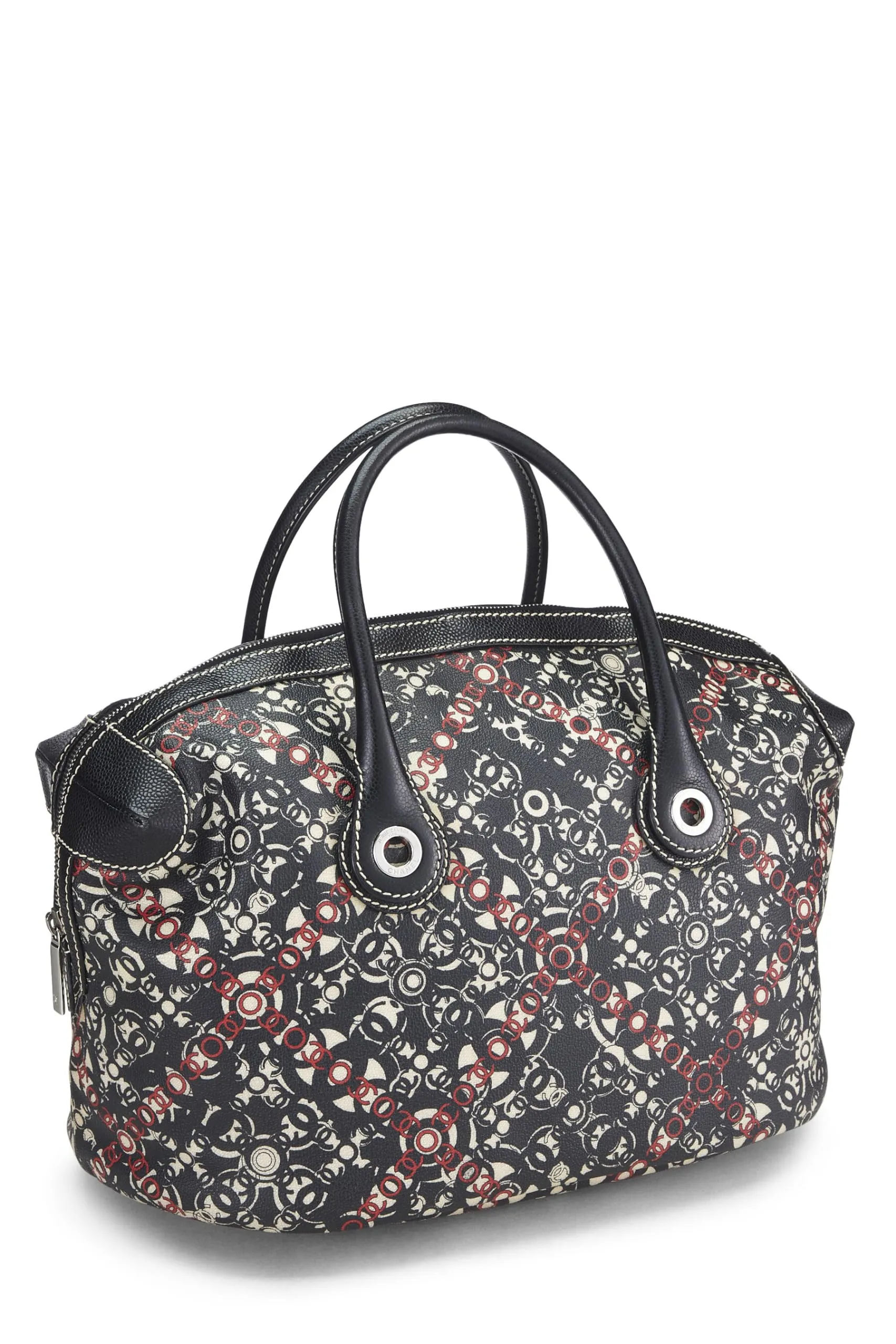 Chanel,  Black Coated Canvas Optic Coco Bowler Medium, Black