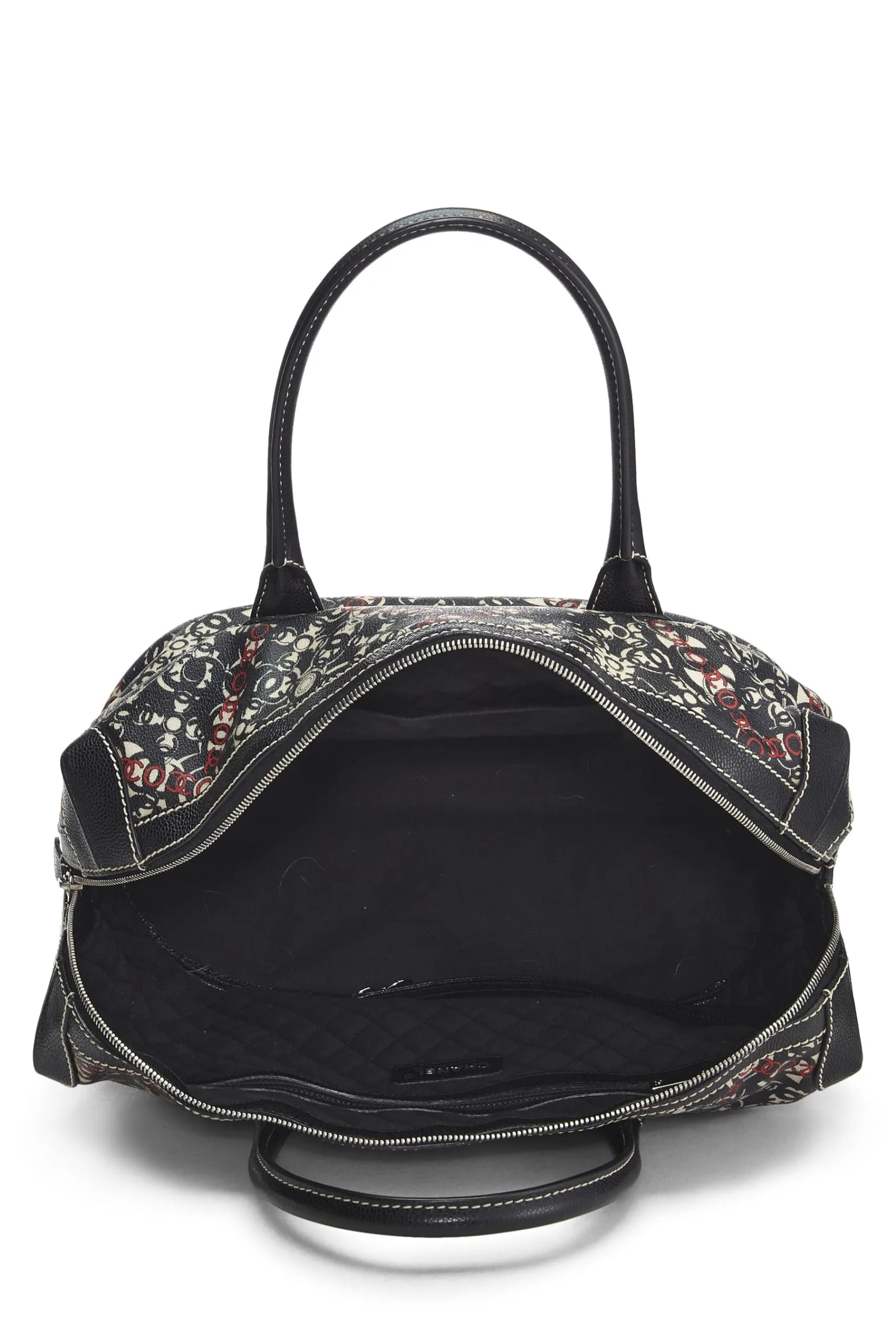Chanel,  Black Coated Canvas Optic Coco Bowler Medium, Black