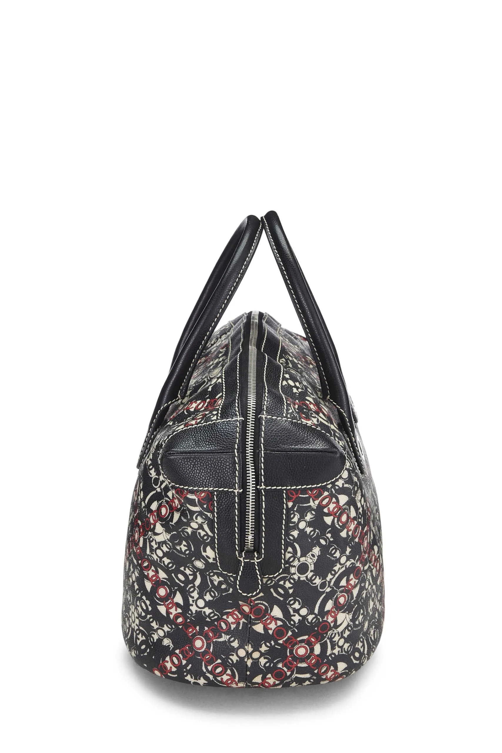 Chanel,  Black Coated Canvas Optic Coco Bowler Medium, Black