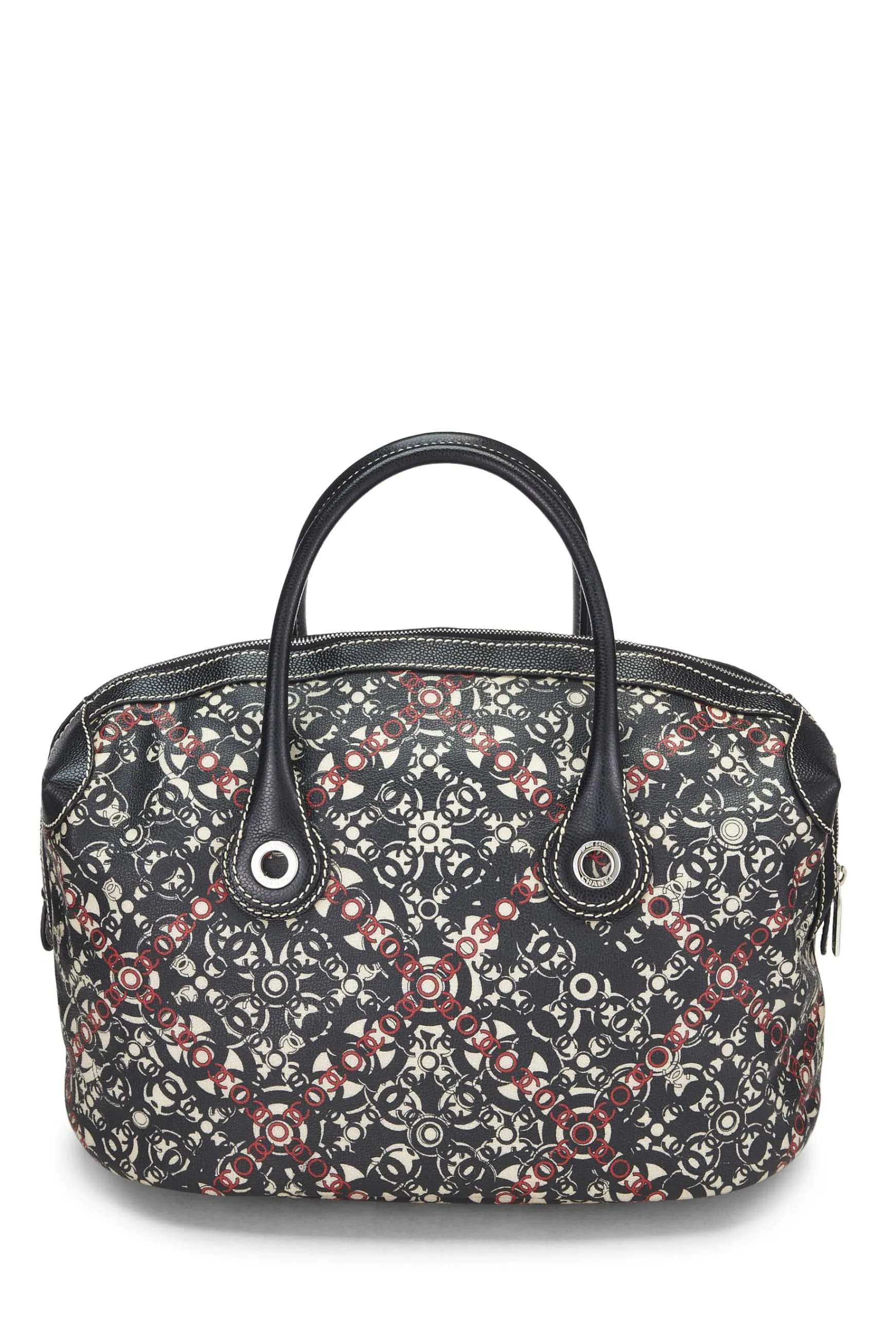 Chanel,  Black Coated Canvas Optic Coco Bowler Medium, Black
