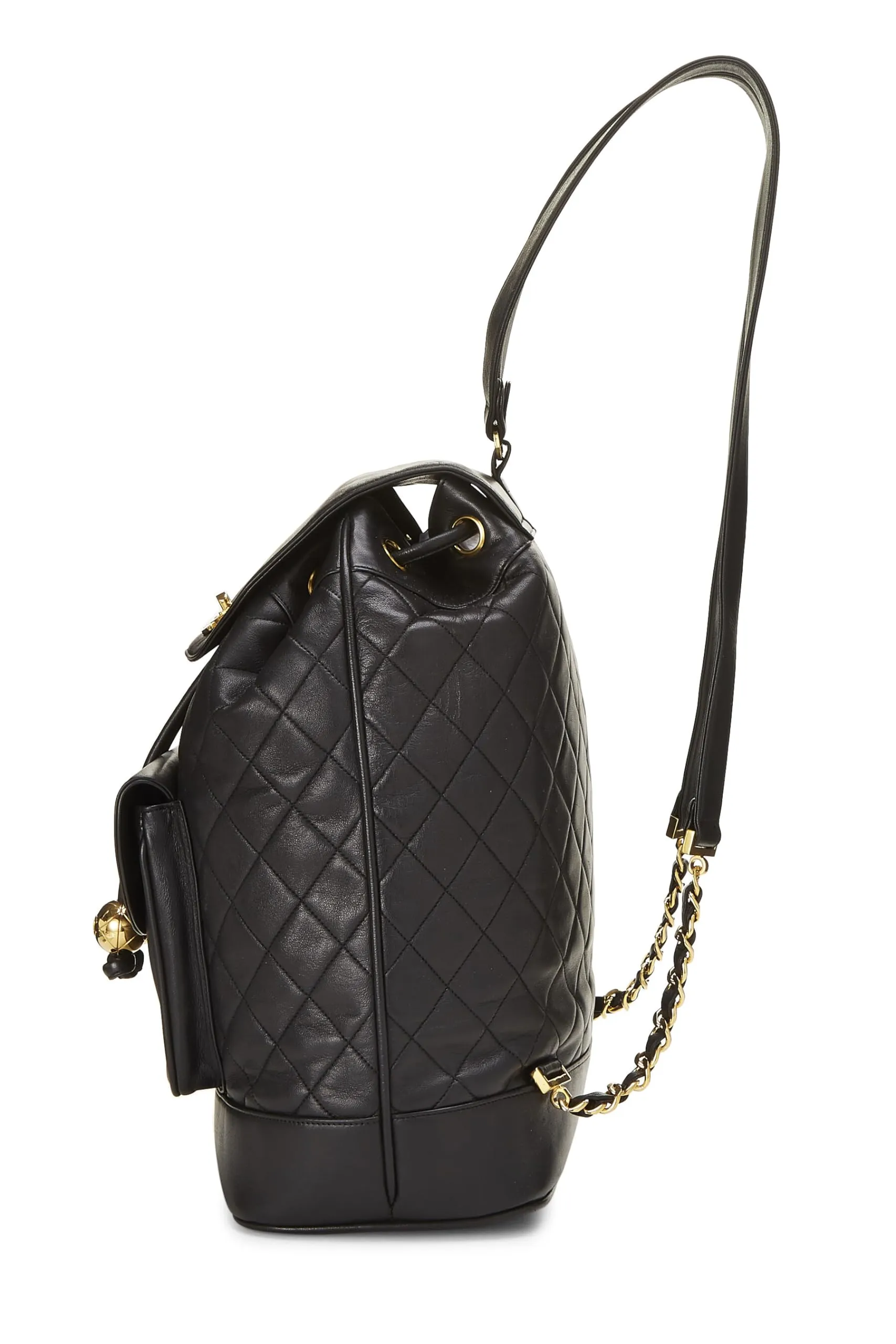 Chanel,  Black Quilted Lambskin Backpack Large, Black