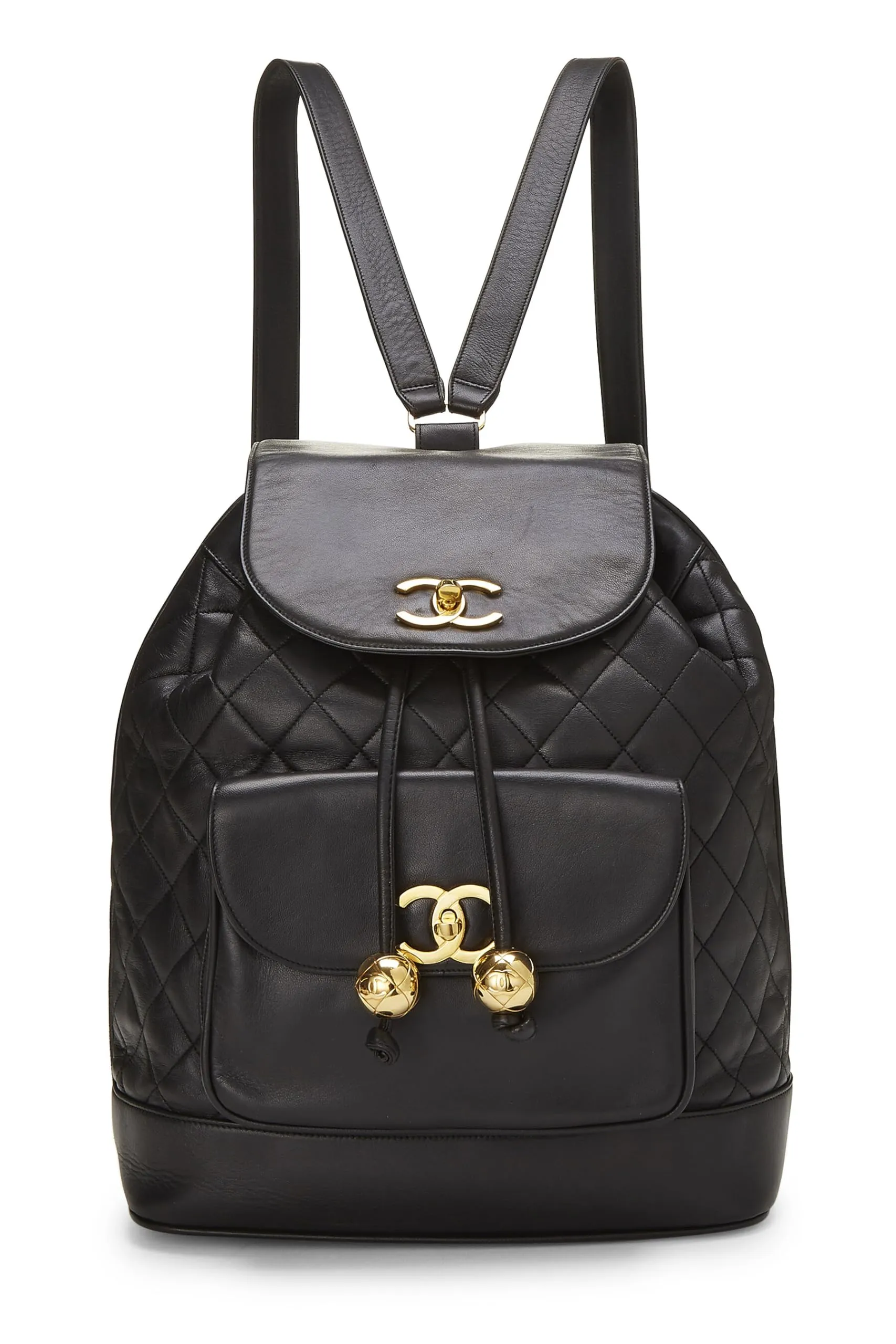 Chanel,  Black Quilted Lambskin Backpack Large, Black