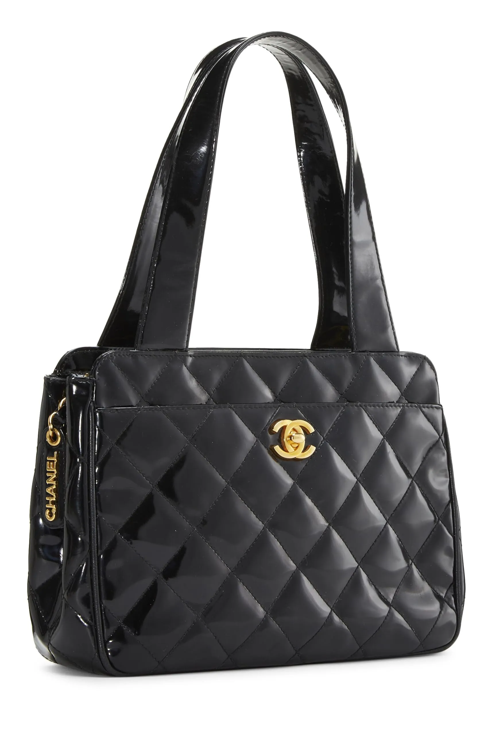 Chanel,  Black Quilted Patent Leather Handbag Small, Black