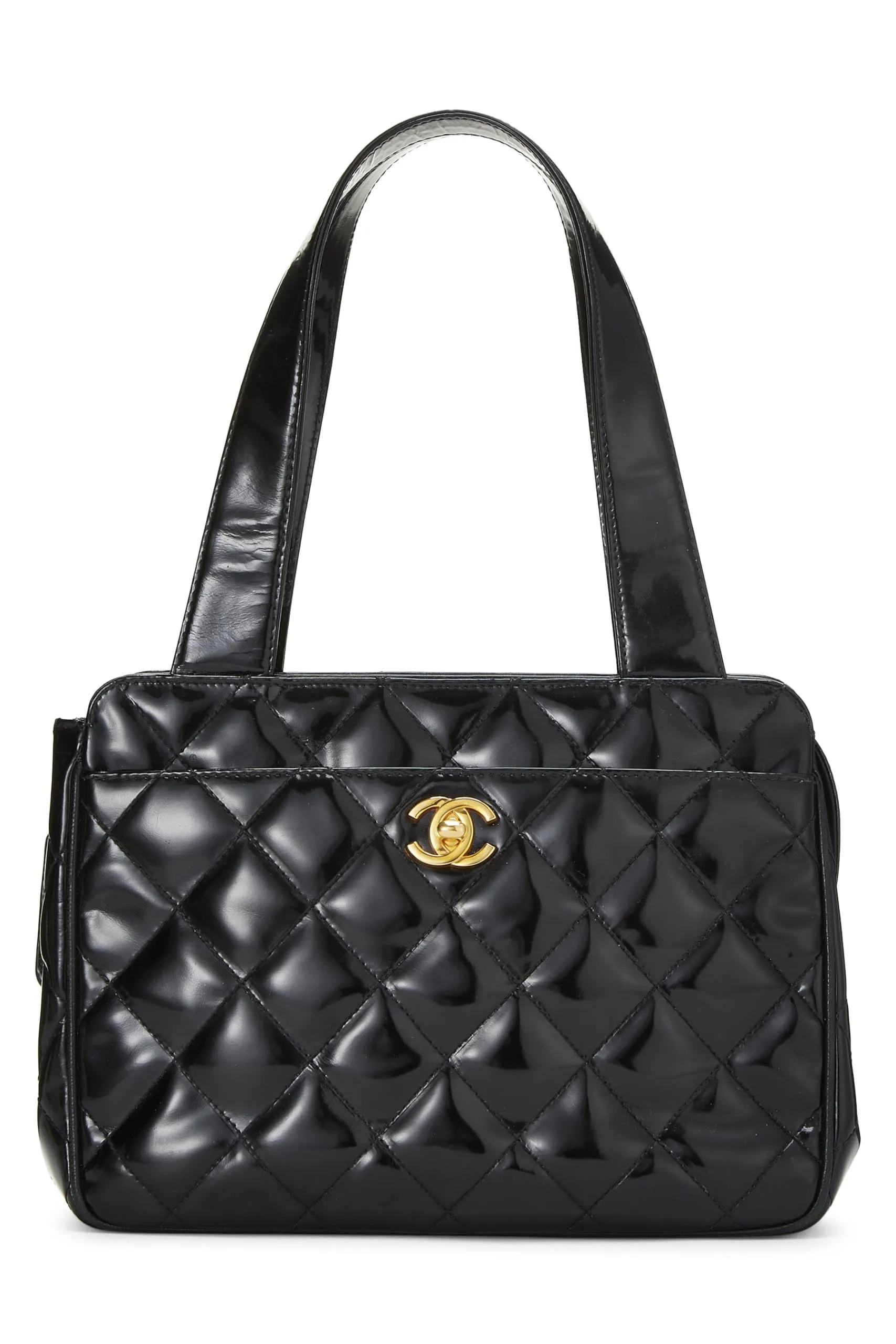 Chanel,  Black Quilted Patent Leather Handbag Small, Black