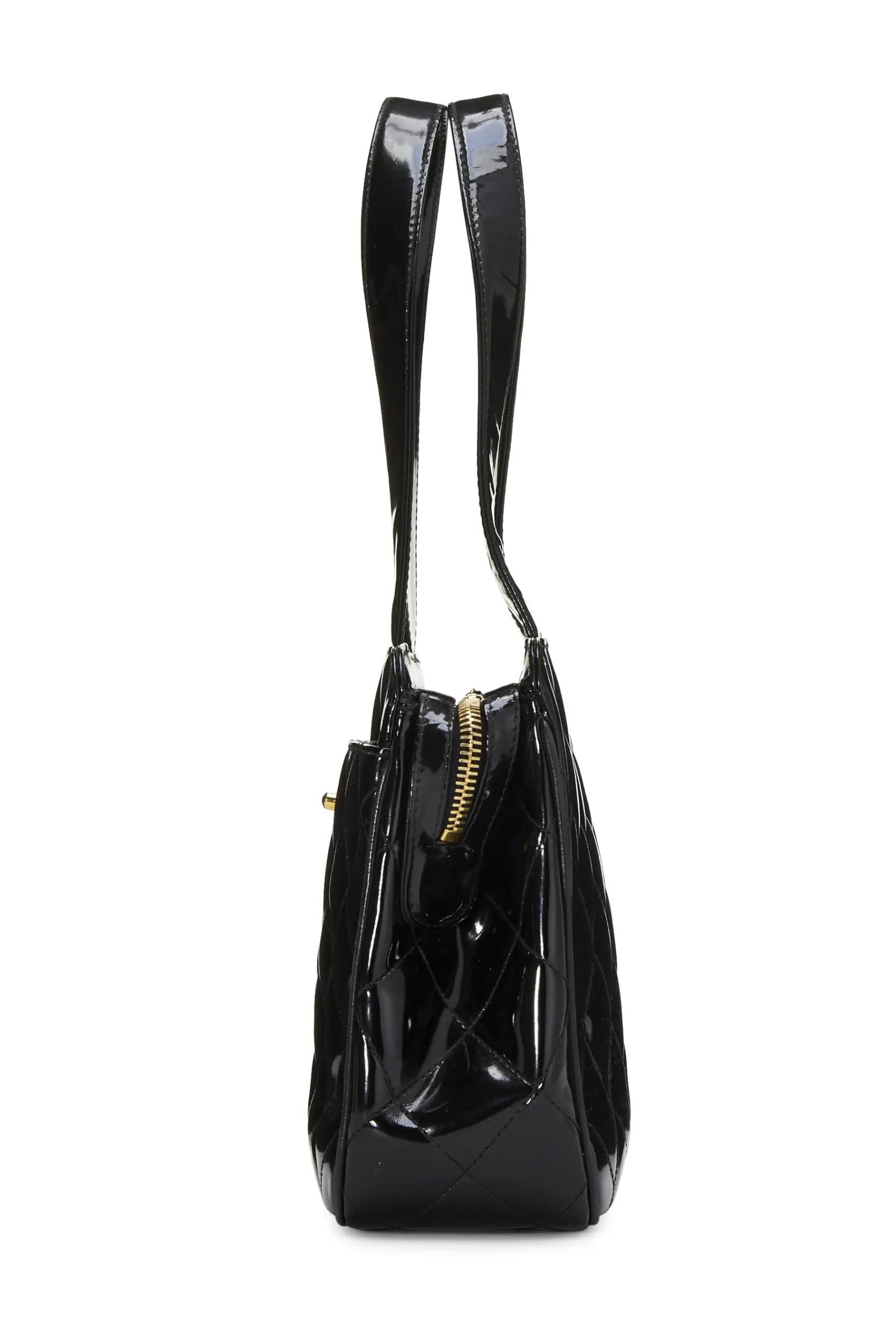 Chanel,  Black Quilted Patent Leather Handbag Small, Black