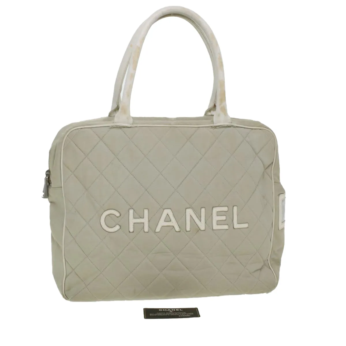 CHANEL Boston Bag Canvas Gray CC  bs6078