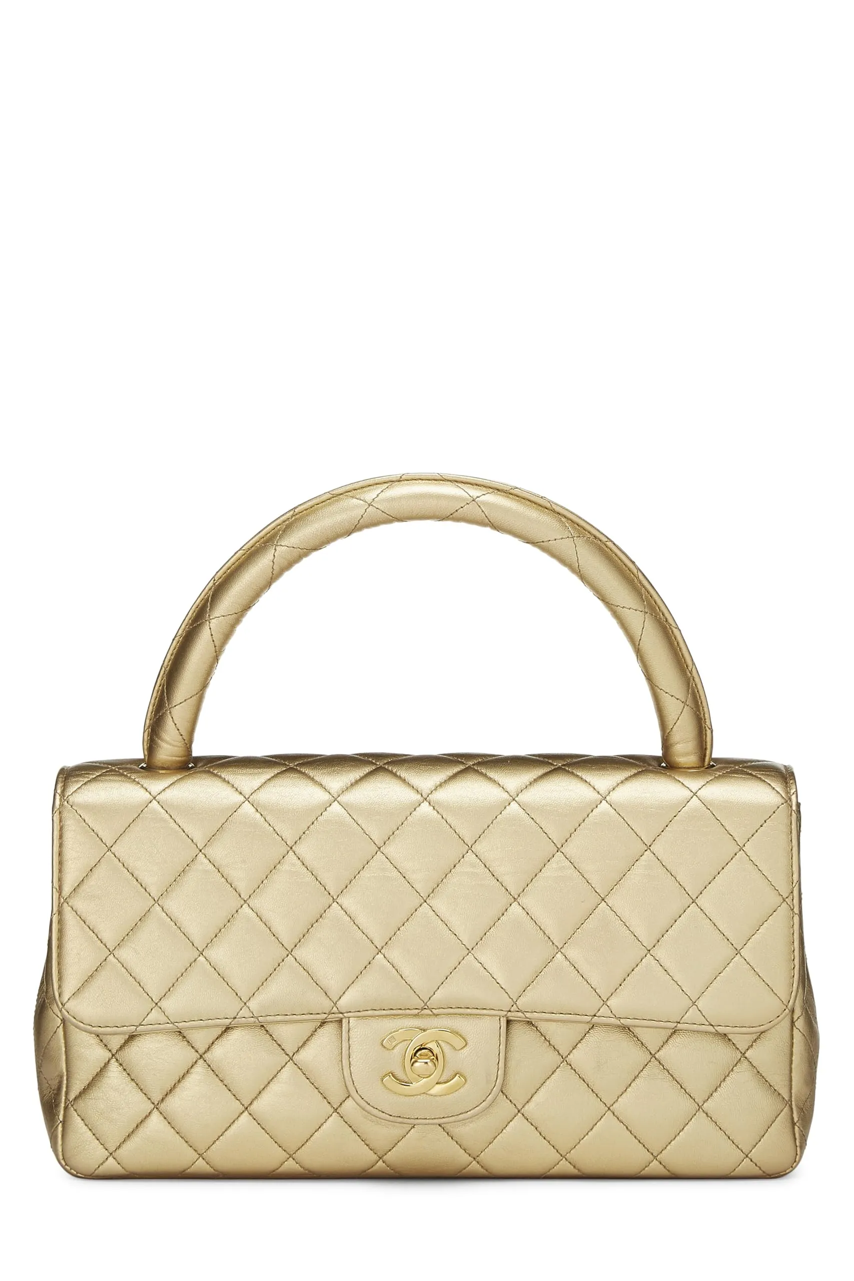 Chanel,  Metallic Gold Quilted Lambskin Kelly Flap Medium, Gold