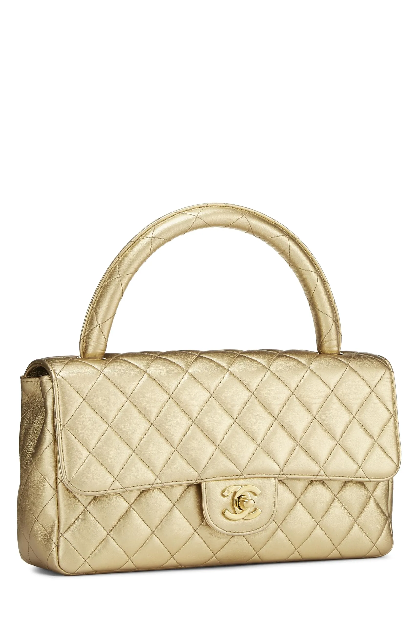 Chanel,  Metallic Gold Quilted Lambskin Kelly Flap Medium, Gold