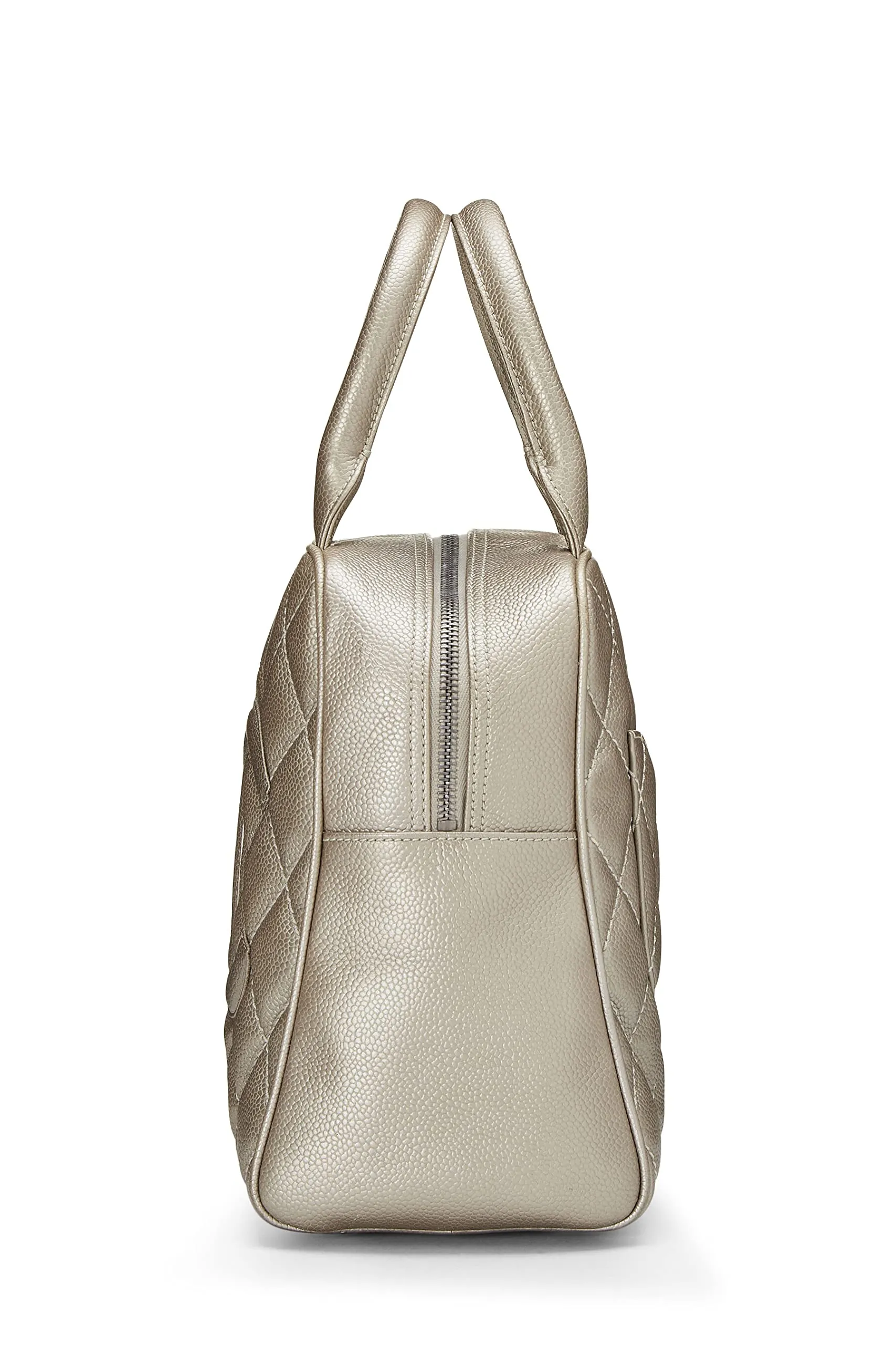 Chanel,  Metallic Silver Quilted Caviar Tassel Handbag, Silver