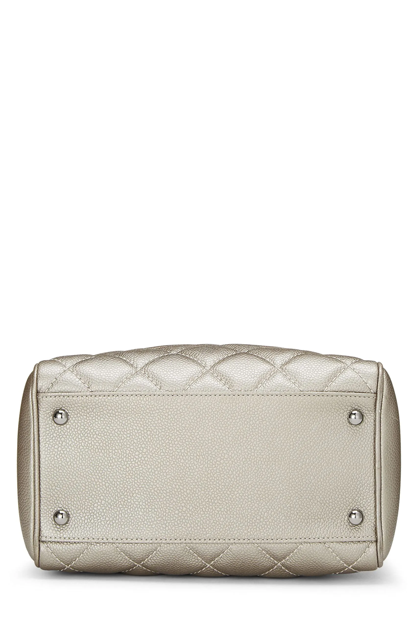 Chanel,  Metallic Silver Quilted Caviar Tassel Handbag, Silver