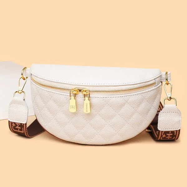 Chic Quilted Leather Crescent Sling Bag with Gold Accents
