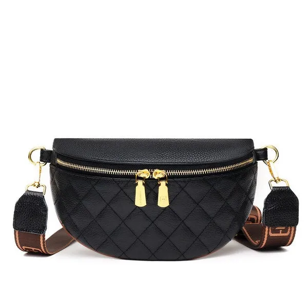 Chic Quilted Leather Crescent Sling Bag with Gold Accents