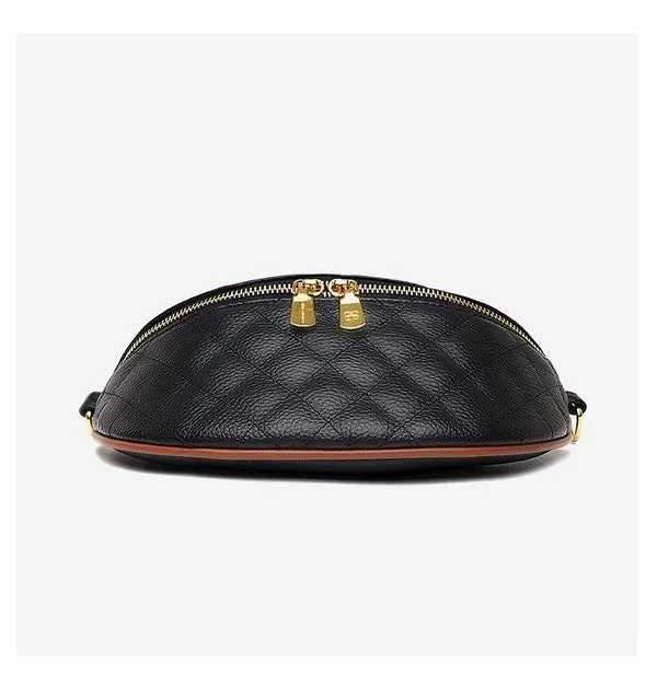 Chic Quilted Leather Crescent Sling Bag with Gold Accents