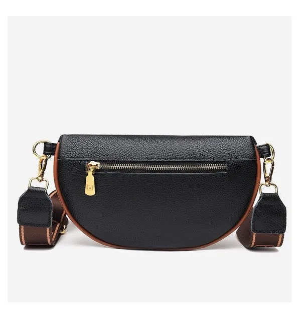 Chic Quilted Leather Crescent Sling Bag with Gold Accents