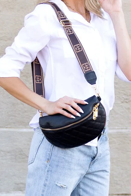 Chic Quilted Leather Crescent Sling Bag with Gold Accents