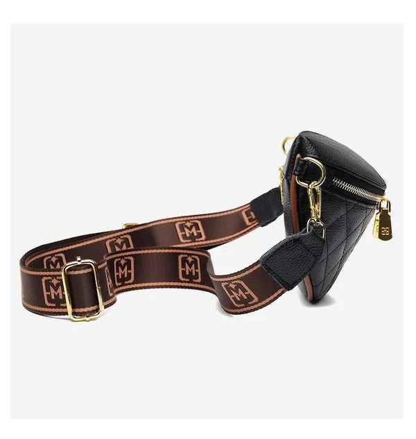 Chic Quilted Leather Crescent Sling Bag with Gold Accents