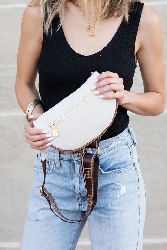 Chic Quilted Leather Crescent Sling Bag with Gold Accents