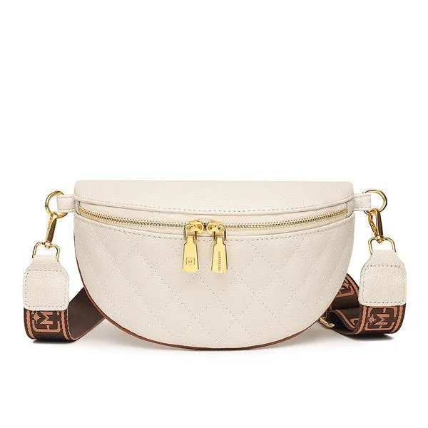 Chic Quilted Leather Crescent Sling Bag with Gold Accents