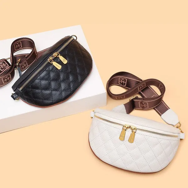 Chic Quilted Leather Crescent Sling Bag with Gold Accents