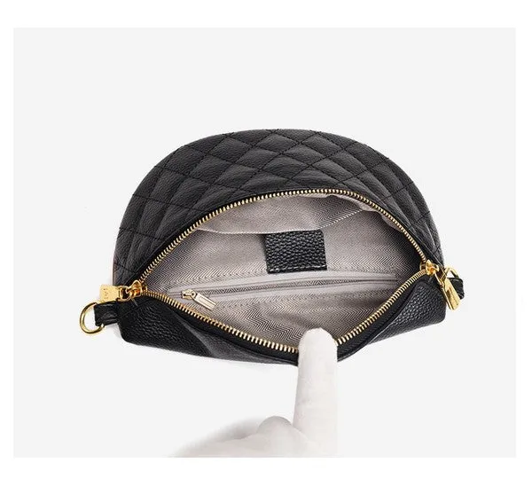 Chic Quilted Leather Crescent Sling Bag with Gold Accents