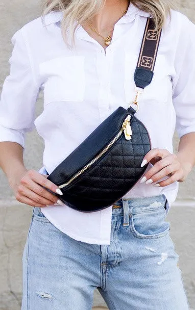 Chic Quilted Leather Crescent Sling Bag with Gold Accents