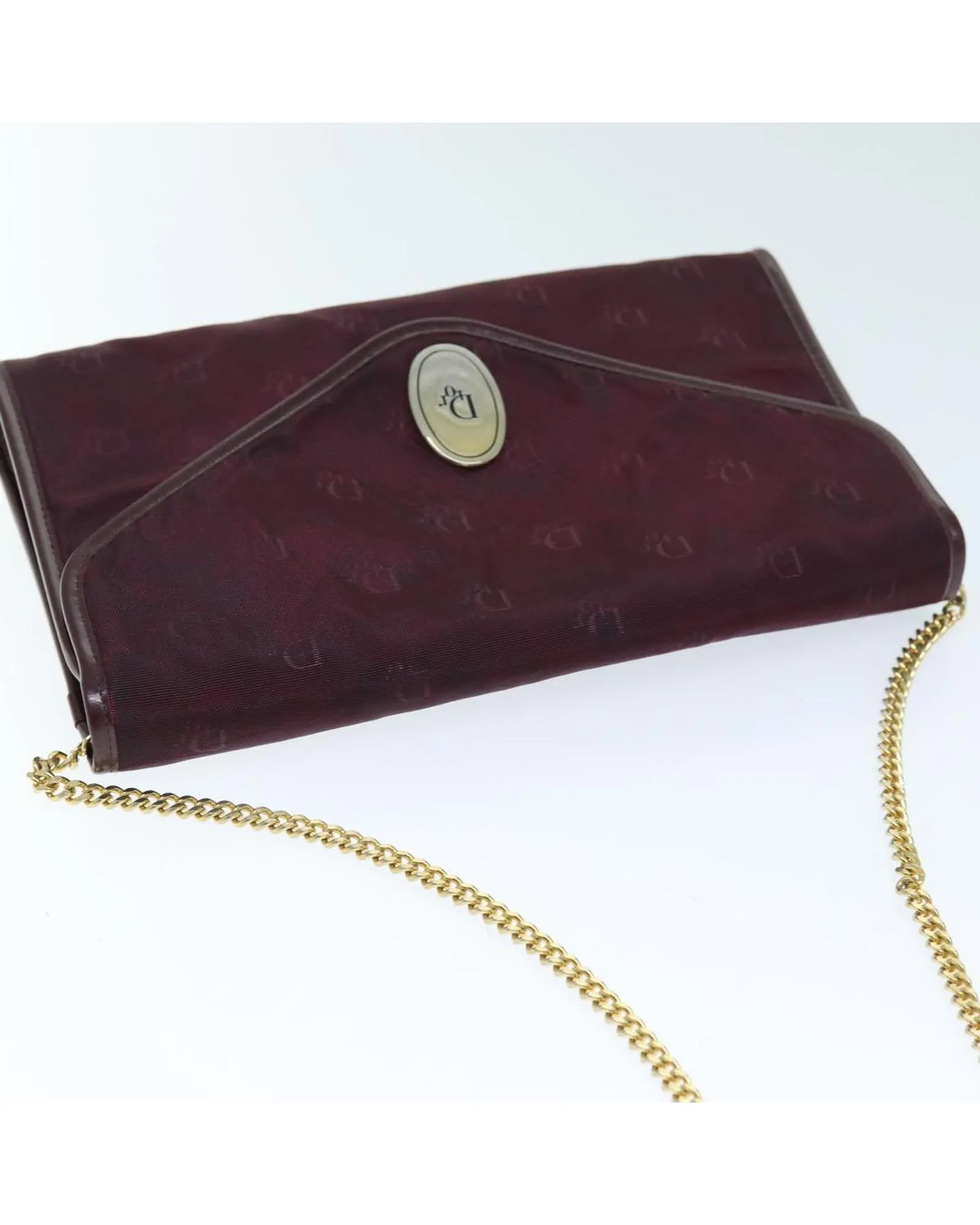 Christian Dior Diorissimo Chain Bag Burgundy Canvas Leather