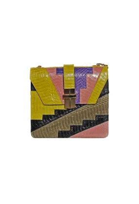 DECO STEP MIDI BOX BAG SNAKESKIN CHARTREUSE/PURPLE