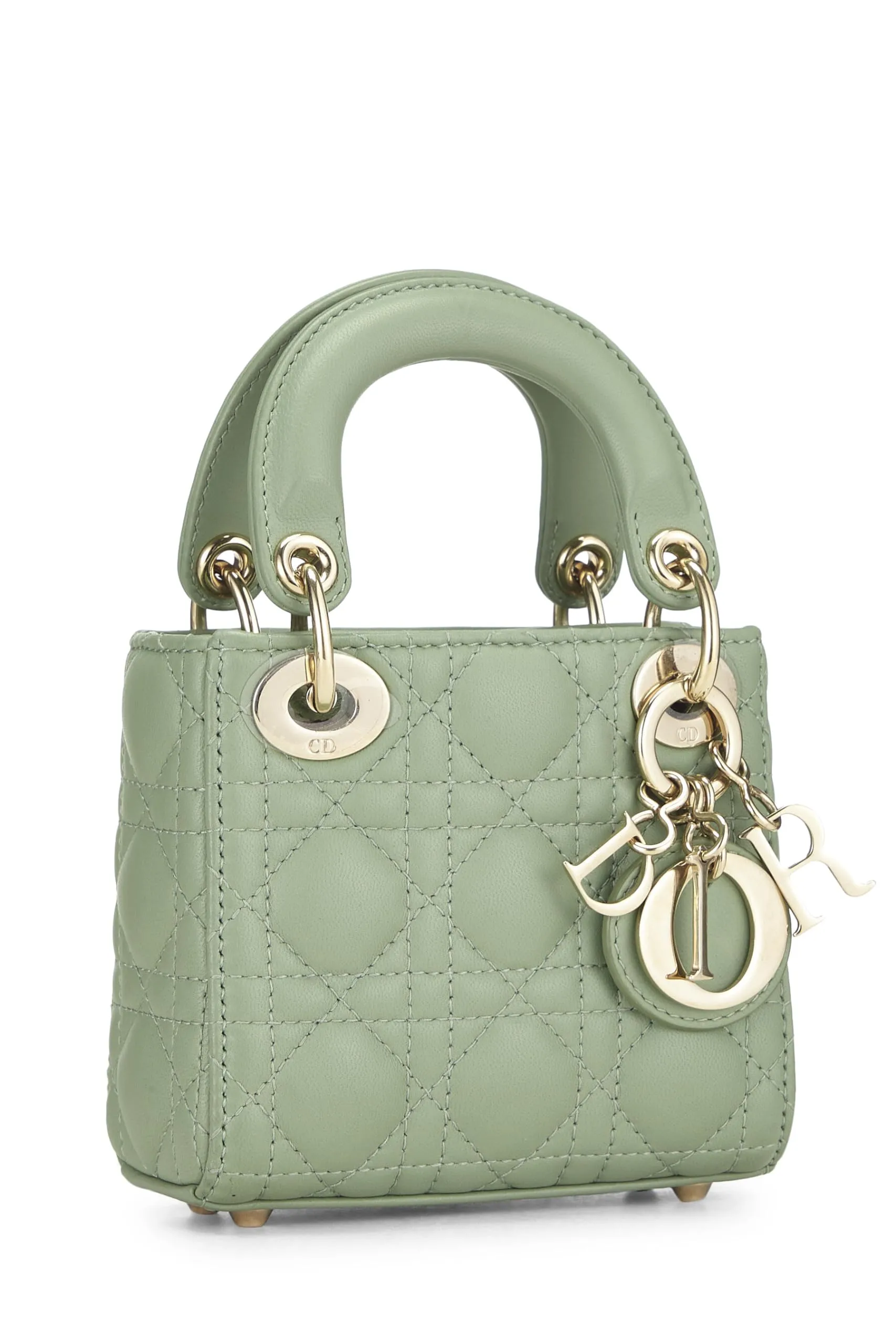 Dior,  Green Lambskin Leather Lady Dior Micro, Green