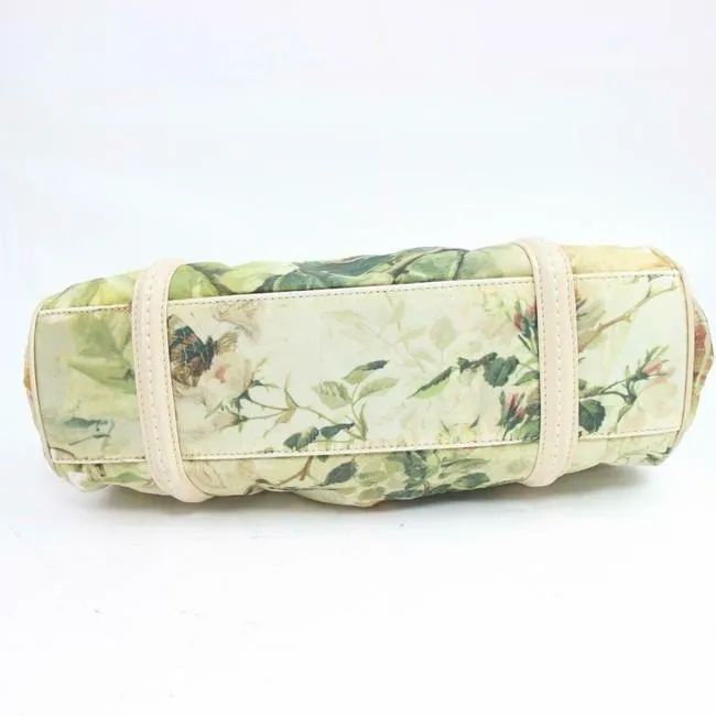 Dior Limited Edition Pink And Green Floral Print Silky Canvas And Pale Pink Leather Satchel