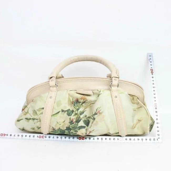 Dior Limited Edition Pink And Green Floral Print Silky Canvas And Pale Pink Leather Satchel