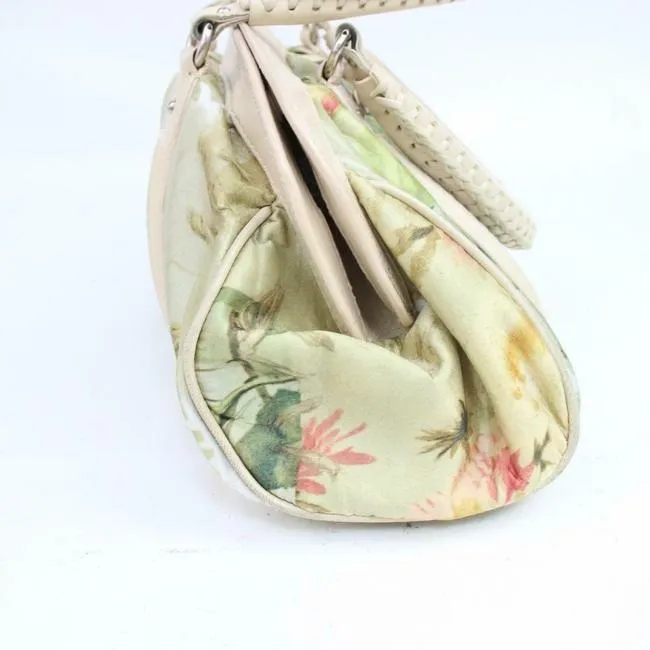 Dior Limited Edition Pink And Green Floral Print Silky Canvas And Pale Pink Leather Satchel