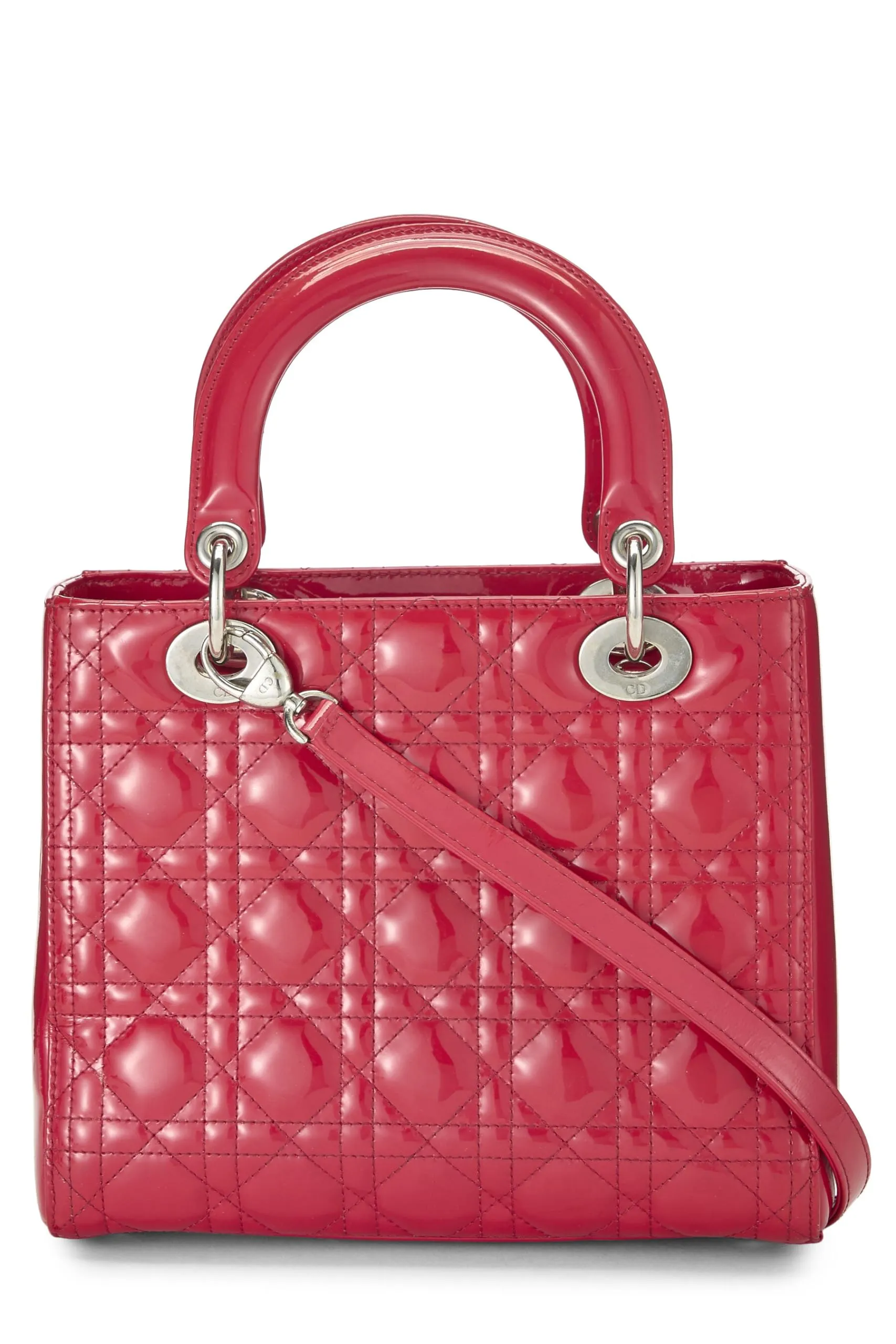 Dior,  Red Patent Leather Lady Dior Medium, Pink