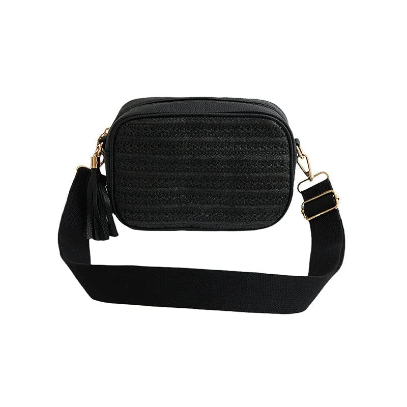 Escape Crossbody Rafia Weave Bag | Black