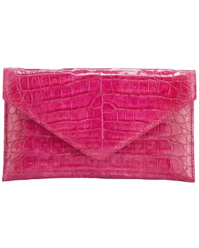 Flat Crocodile Envelope Clutch in Fuchsia